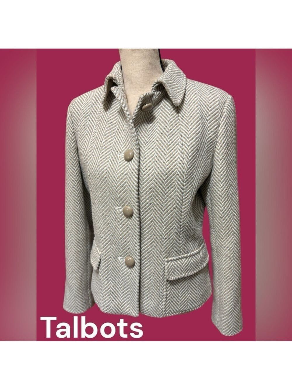 Talbots-gorgeous woven herringbone coat. Size 10P. Tan/gray wool blend. Like new